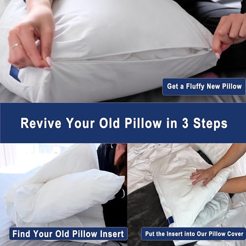 Image of ACCURATEX Fluffy King Pillow Cover, Revive Old Flat Pillows, Cotton | 100% cotton shell filled with down alternative. L-shaped zipper pillow protector is removable & machine washable