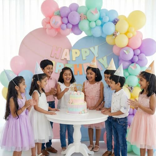 Image of Party Propz Pastel Happy Birthday Decoration Kit - 65 Pcs, Multicolor Balloons for Birthday, Birthday Decoration Items, Pastel Birthday Cap, Birthday Banner for Boys & Girls (Cardstock)