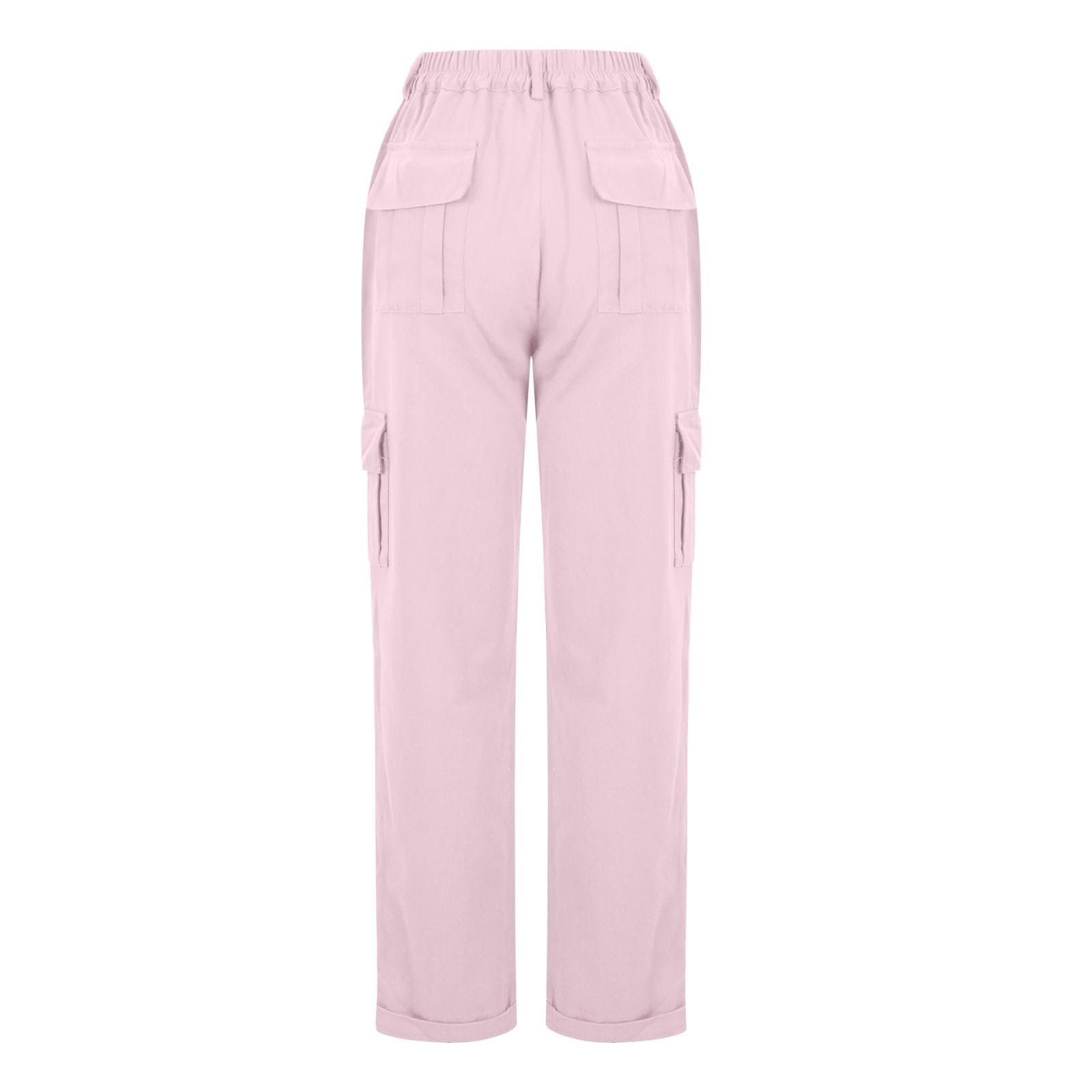 Pantaloni cargo da donna, tinta unita, gamba dritta, elastico in vita