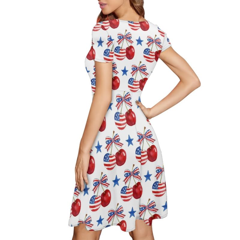 Image of Irisjudy T Shirt Dress for Women Short Sleeve Girls Short Sleeve Dress Plus Size, O Neck Knee Length Midi Dress for Ladies
