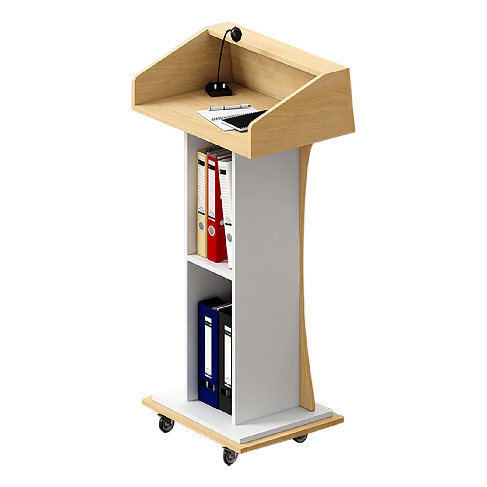 Générique Pupitre Mobile à roulettes, Podium Portable sur Pied pour Salle de Classe, Plateforme de Lecture Verticale, chaire Mobile multifonctionnelle (Couleur Bois)