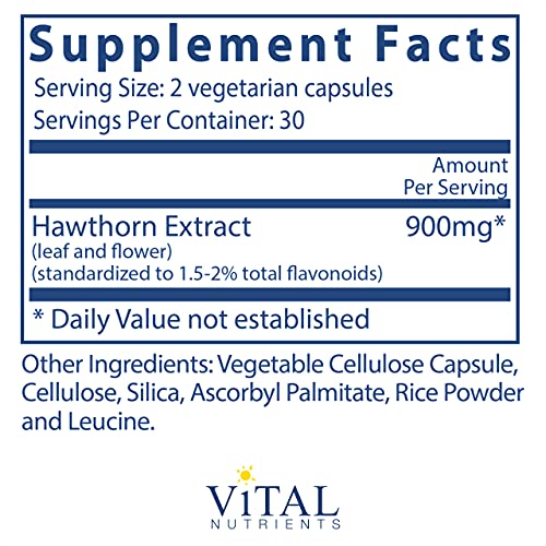 Vital Nutrients - Hawthorn Extract - Cardiovascular System And Heart Health Support - 60 Vegetarian Capsules Per Bottle - 450 Mg #TOP1