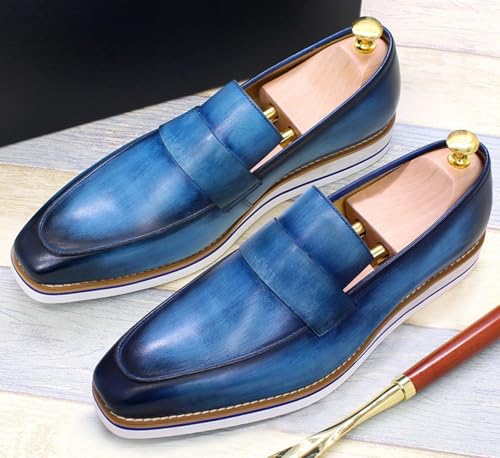 Santimon Mens Slip On Shoes Casual Dress Penny Loafers Genuine Leather Lightweight Flat Shoes Prom Wedding Business Mocasines Fashion Comfortable Tuexdo Shoes for Men2