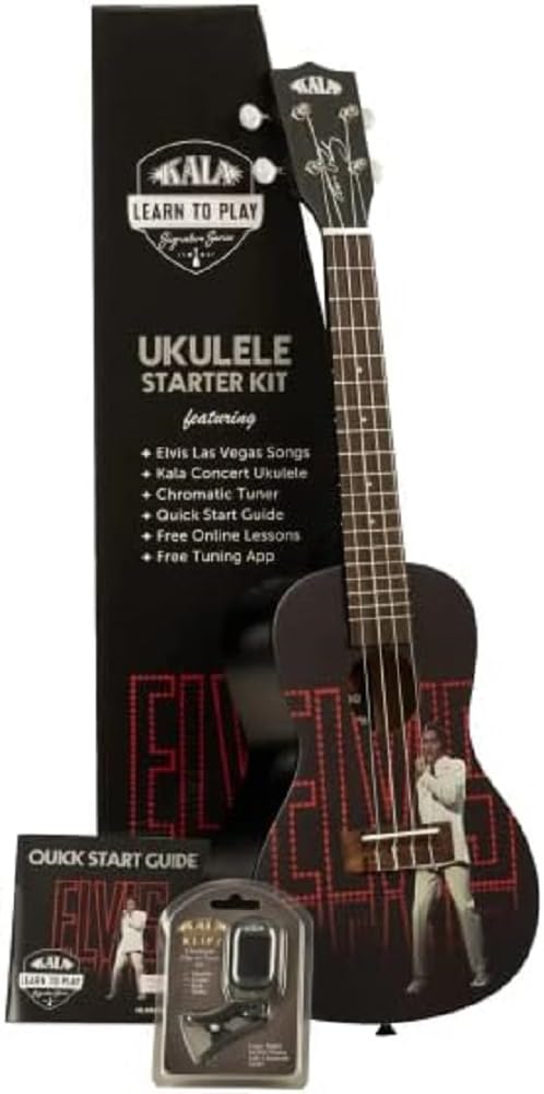 Kala KALA-LTP-C-ELV- Ukulele Concerto Elvis Adulti e Principianti Con Accordatore Ukulele Incluso, Ukulele in Mogano e Lauro Indiano per Musicisti Esperti e Nuovi, Strumenti Musicali a Corda, Satinato