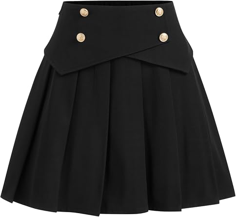 CIDER Pleated Mini Skirts Womens Skirt Mid Waist Button A Line Skater Pleated Short Skirts Fashion Skirt