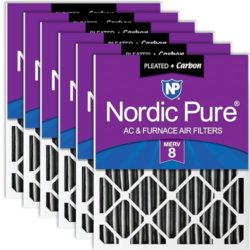 Nordic Pure 16x20x4 (15_1/2 x 19_1/2 x 3_5/8) Pleated Plus Carbon Air Filters MERV 8 6 Pack