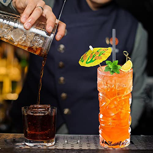 Cayorepo 6 Pack 14Oz Glass Tiki Glasses, Modern Bar Tiki Glasses Tiki Cup Tiki Mug Hawaiian Style Glass, Cocktail Glass Gift Set #TOP2