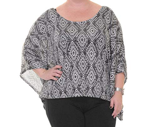 No Comment Juniors' Printed Crochet-Back Poncho Size M