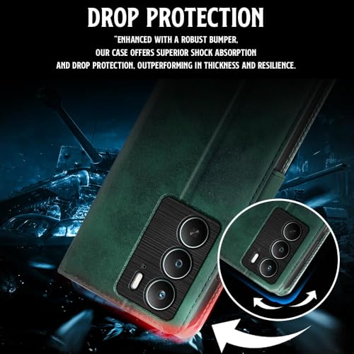 Image of WOW IMAGINE Shock Proof Flip Cover Back Case for Realme C75 | Realme C73 | Narzo 80 lite 5G | P3 Lite 5G (Magnetic Button Flip Case | Wallet Pockets & Stand | Leather Finish | (Forest Green)