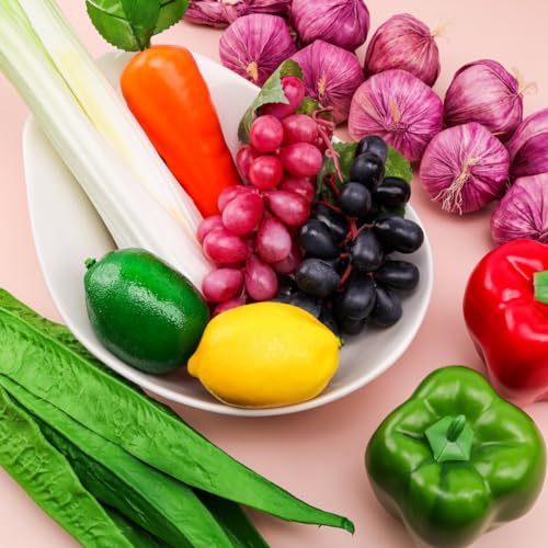 16 Pcs Fake Vegetables,Realistic Artificial Vegetable and Fruits for Decoration,Fake Veggies Garlic Bell Peppers Props Display