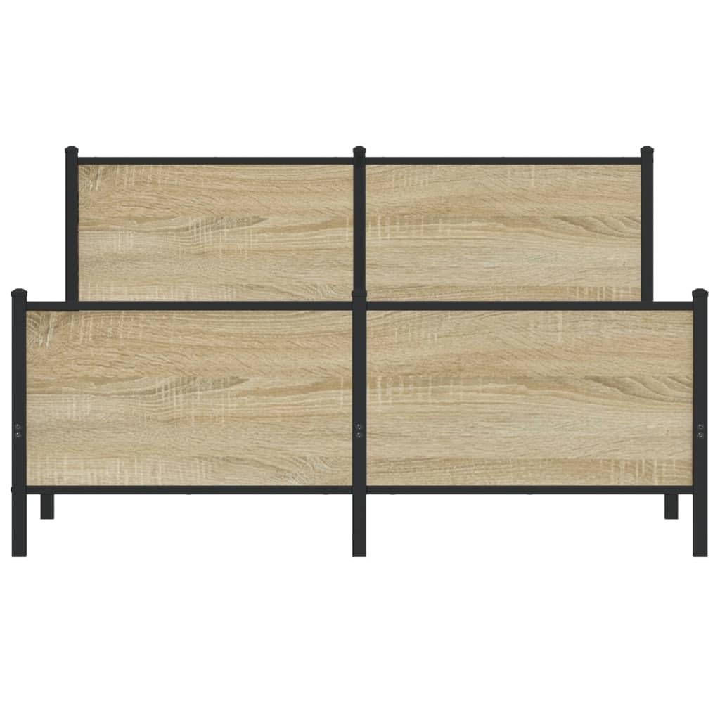 Stalowa rama łóżka klasyczny design Sonoma 140x200 cm Brąz | Metalowa rama łóżka 140x200 cm bez materaca, dąb sonoma, solidna konstrukcja stalowa z pojemnikiem na przechowywanie do