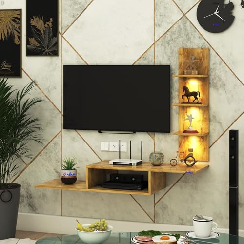 Image of Anikaa Engineered Wood LED Light TV Unit Wall Mounted TV Unit Wall TV Stand TV Cabinet for Living Room, Set Top Box Stand - Giantwood (D.I.Y - Do-It-Yourself) Ideal for Up to 43 inch Inches