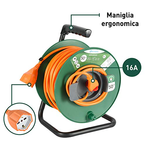 Carrete de cable Electraline 49233 con enchufe universal para conectar cortacéspedes 4