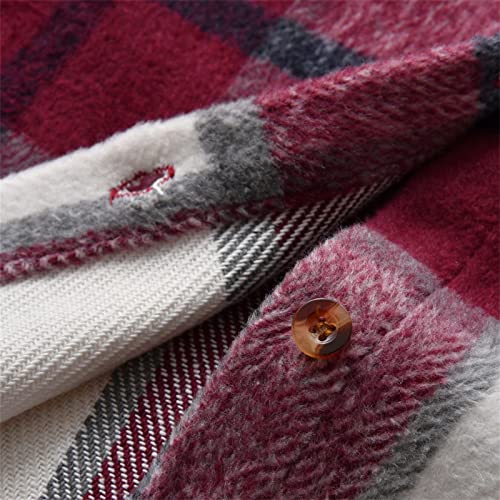 Boys Girls Plaid Shirt Jacket Long Sleeve Lapel Button Down Shirts Tops Autumn Coat Clothes with (Wine, 1-2 Years)4