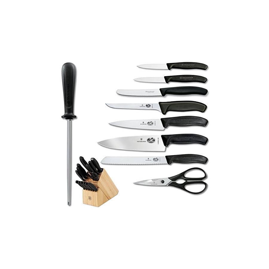 Victorinox-Swiss-Army-Cutlery-Swiss-Classic-Knife-Block-Set-10-Piece Victorinox Swiss Classic Knife Block - Kitchen Knife Set with Block for Home Essentials - Includes Chef's Knife, Paring Knife & More - Black Handles, 10-Piece Set