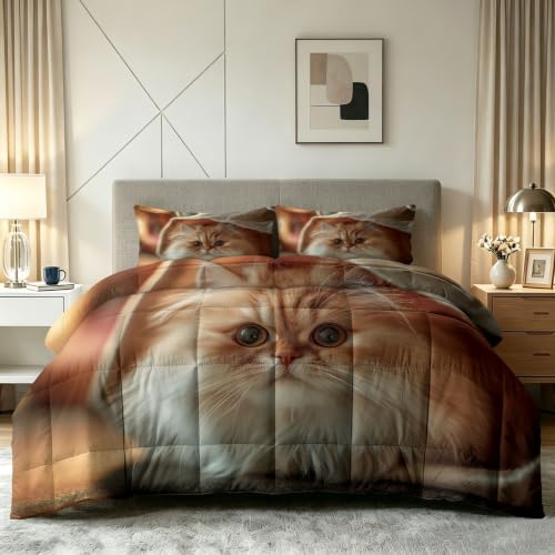 Edredón de verano de 200 x 200 cm de algodón lavado con fotografía de animales, manta fina de verano ligera - Lindo saco de yute para gatos, suave y cálido, lavable, manta para todo el año