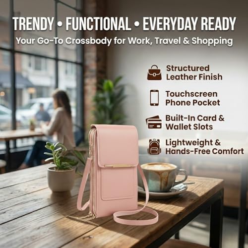 Image of VKR Women's Leather Crossbody Phone Purse with Touchscreen Pocket - Anti-Theft Mobile Sling Bag with Adjustable Shoulder Strap, Card Slots, Zipper Compartments & Compact Wallet for Daily Travel
