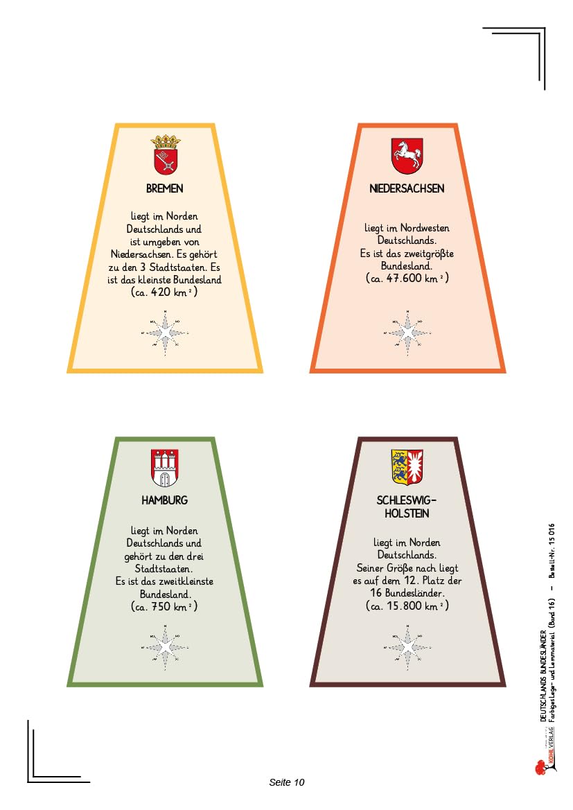 Deutschlands Bundesländer Legematerial Legestern Montessori Erdkunde Sachunterricht Grundschule Sekundarstufe Klasse 4 5 6 7 8 | Wappen Hauptstädte ... (Montessori-Reihe: Lern- und Legematerial)