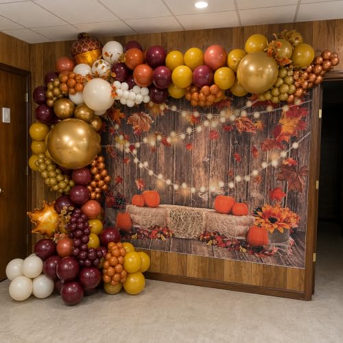 Image of Fall Balloons, 12Inch Orange Yellow Brown Burgundy and Gold Balloons for Autumn Harvest Happy Thanksgiving Baby Shower Birthday Party Decorations