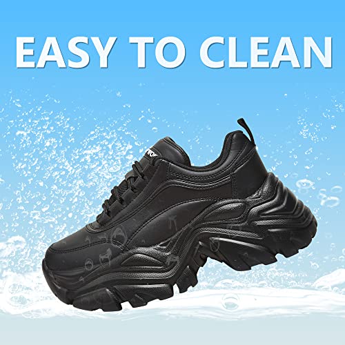 Image of K KIP WOK Chunky Sneakers for Women Fashion Platform White Leather Casual Dad Shoes Comfortable Wedge Walking Sport Sneakers