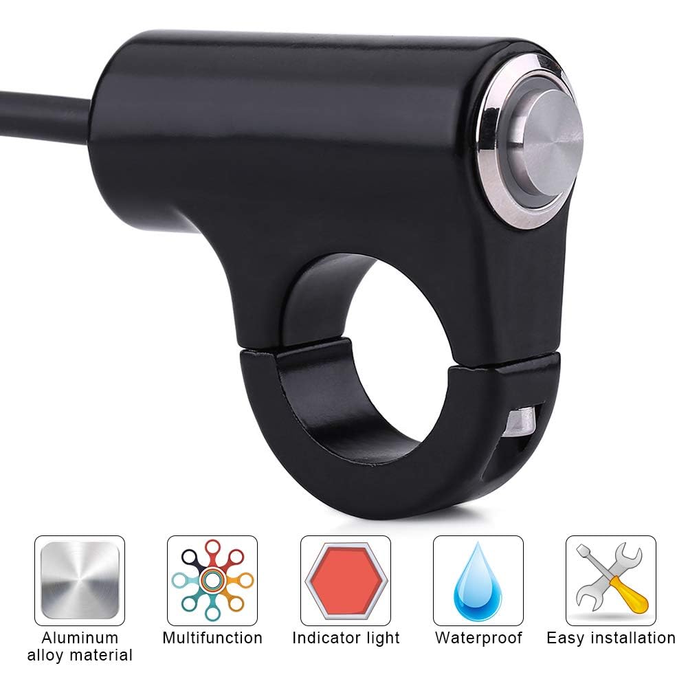 Motorcycle Handlebar Switch, Handle Bar Switch 22mm 7/8" Motorcycle Handlebar Mount Push Button Headlight Brake Fog Lights Blue Ray Version (with Self-Recovery Button)