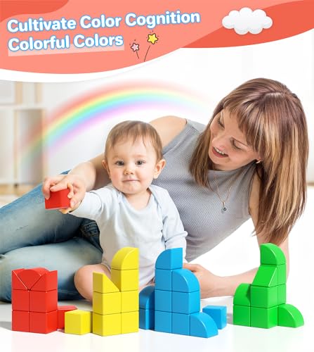 Image of Magnetic Blocks for Toddlers, 1.34 inch 36PCS Kids Building Toys, Creative Stacking Colorful Sensory Block with Magnet, Educational Construction Cubes Set for Boys Girls Kids Ages 3 4 5 6 7 Year
