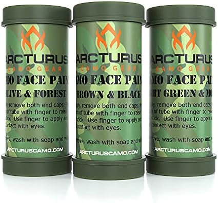 Arcturus Camo Face Paint Sticks - 6 Camouflage Colors in 3 Double-Sided Tubes | Compact Camo Concealment for Hunting, Paintball, Airsoft or Military Use
