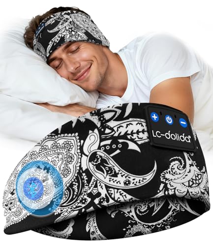 LC-dolida Bandeau Bluetooth Écouteurs Casque de Sommeil,Cadeaux pour Homme Femme,Les Mains Libres, Casque Dormir Doux avec Ultra-Fins HD Stéréo pour...