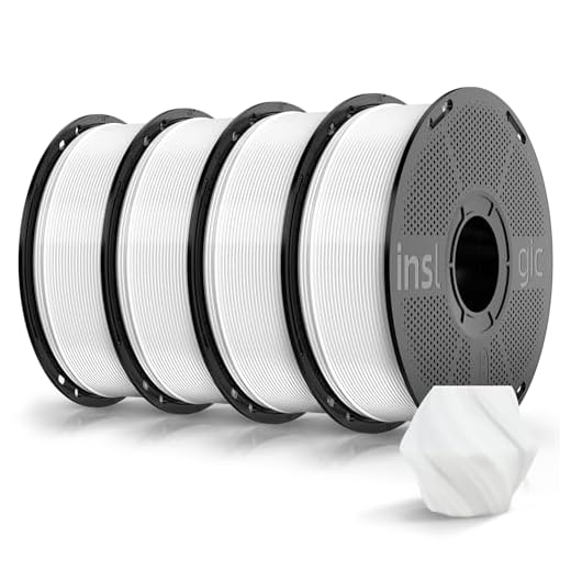 Inslogic Pre-Dried 4kg PLA Pro Filament Bundle, Strong & Tough PLA Pro 3D Printer Filament 1.75mm ±0.02mm, Reusable Spool, 4kg Total, 4×1kg (White)