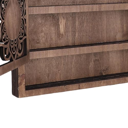 Miniatura 9 de Naroote Estante De Cristal De Pared De Madera, Hecho A Mano Para Almacenamiento Y Exhibición Con Diseño Temático De Sol Y Luna, Soporte De Cristal Multiusos, Ideal Para Coleccionables,