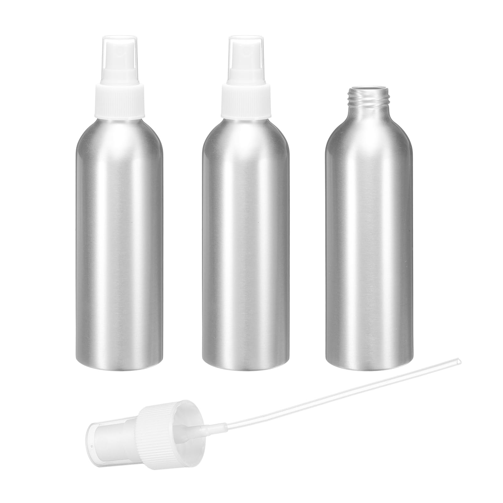 sourcing map 3pcs Aluminum Fine Mist Spray Bottles 200ml/6.7oz Metal Small Liquid Alcohol Refillable Travel Container with White Plastic Nozzle Cap for Perfume Skincare Cosmetic Storage Bottle