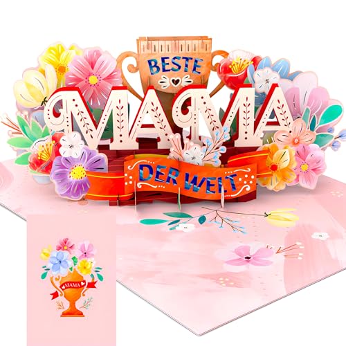 Liebessa 3D Pop-Up Karte „Beste Mama der Welt“ - Geburtstagskarte, Glückwunschkarte zum Jubiläum, Muttertag, Geburtskarte für Mutter, Glückwunsch zur Schwangerschaft