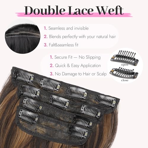Image of Wavy Clip in Hair Extensions 24 inch Balayage Dark Brown to Chestnut | 4 Pieces Clip in Extensions,Fiber Double Weft Hairpieces,Natural Volume, Highlight Wave Long Synthetic Hairpieces for Women