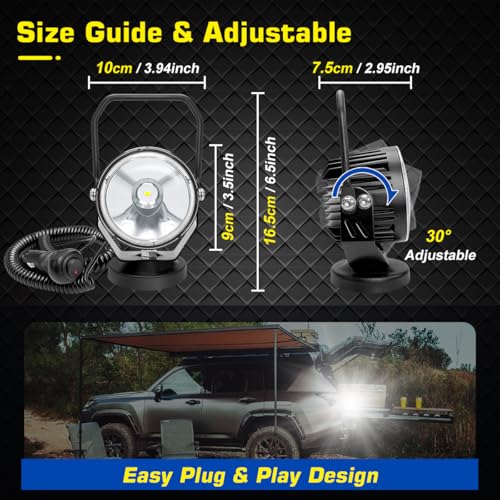 WOWLED 12V 50W 3.5 Inch Round Magnetic LED Work Light with Spotlight, Cigarette Lighter Plug, Portable, White, Aluminum Alloy, Modern Style - Image 6