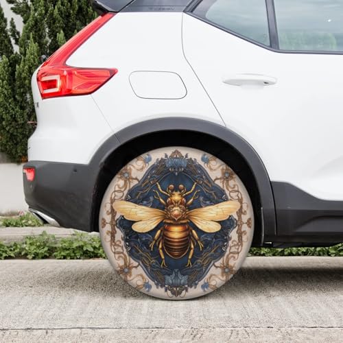 Image of Spare Tire Cover for RV Trailer, Retro Bee Tire Covers Universal Fit for Travel Trailer Camper Jeep RV SUV Truck Waterproof Wheel Cover (16 inch for Diameter 29 inch - 31 inch)