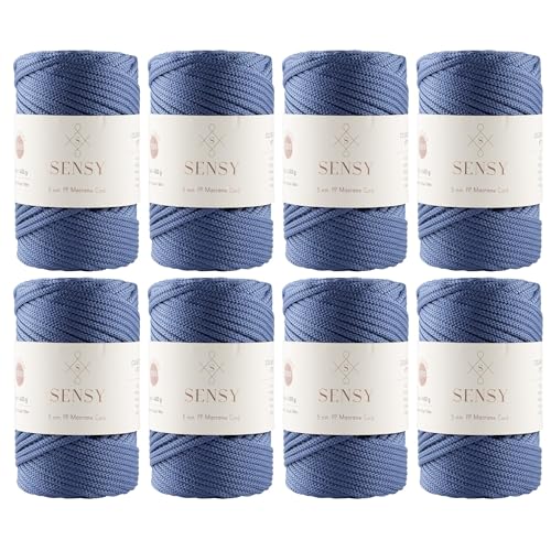 S Sensy 5mm - Premium Polypropylene Macrame Cord 8 Skeins Denim 104 Yards