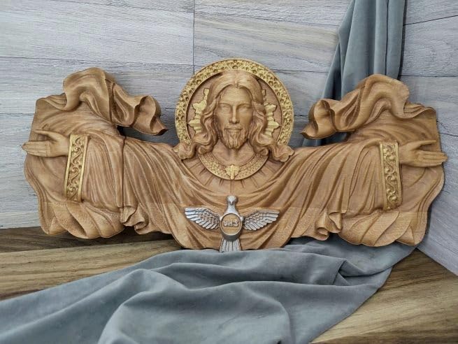 Relief bois Jésus-Christ Sauveur iHS 50cm pour décoration et communion