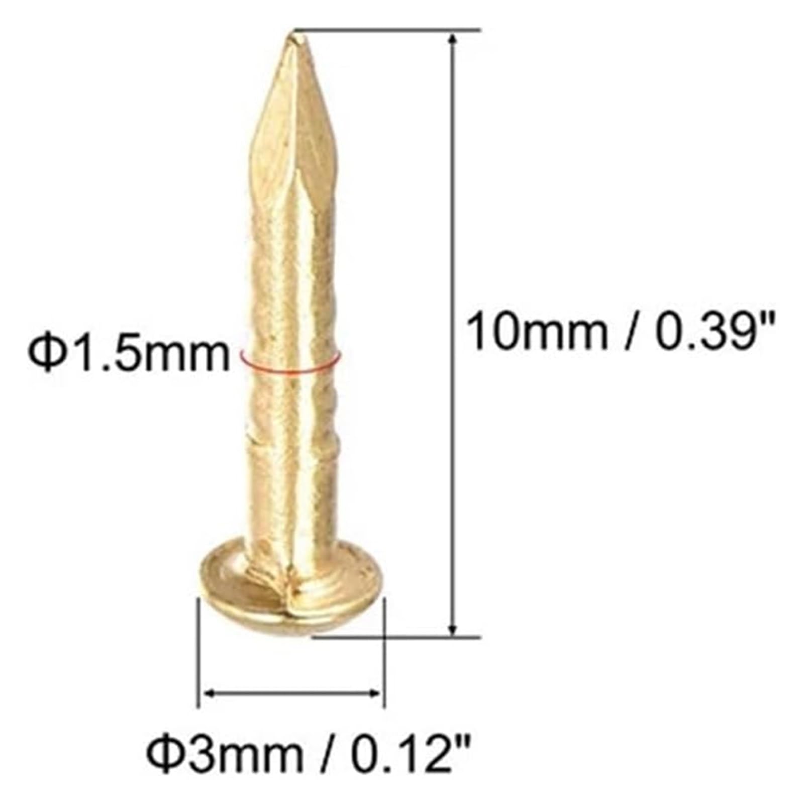 Małe gwoździe mosiężne, 100 szt. 1,5 x 10 mm Mosiężne małe miniaturowe okrągłe główki Małe gwoździe mosiężne do majsterkowania