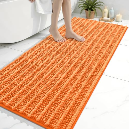 Image of Arotive Luxury Bathroom Ruuner Rugs 54x24, Extra Soft Thick Absorbent Shaggy Chenille Bath Rugs, Machine Wash Dry, Bath Mats for Bathroom Floor, Tub and Shower, Home Decor Accessories, Orange