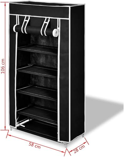 Miniatura 7 de Zapatero de tela con cubierta, 23 x 11 x 42 pulgadas, color negro, organizador de zapatos que ahorra espacio, zapatero para armario, entrada o