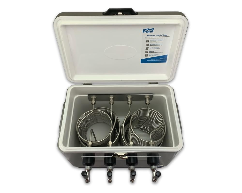 Coldbreak Jockey Box, 4-Taps, Stainless Steel, 54 Quart Cooler, 50' Coils, Includes Stainless Faucets