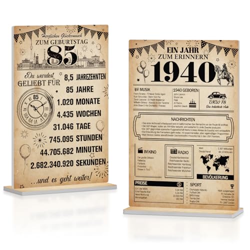 Putuo Decor 1940 Jahrgang Rückblick & 85 Geburtstag Tischaufsteller Set – Nostalgische PVC Dekoration für Senioren Geburtstag oder Jubiläum