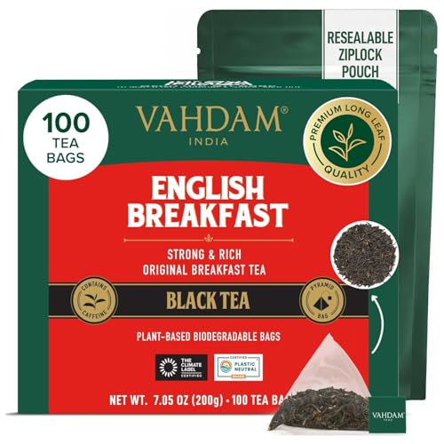 VAHDAM, tè per la colazione inglese (100 bustine di tè) | Tè Nero HIGH Energy | Bustine di tè nero forti, robuste e saporite | Preparare tè caldo, freddo o al latte | ANTIOSSIDANTI Ricco