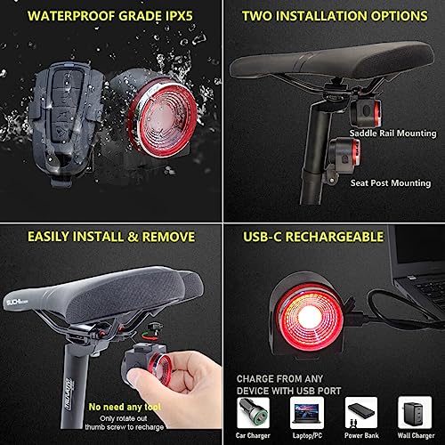 Padonow Smart Bike Tail Light: Rear Bicycle Brake Light Usb Rechargeable Wireless Anti-Theft Alarm Taillight Auto Red Led Flashing Back Lights Waterproof Road Cycling High Lumen Daytime Strobe Light #TOP5
