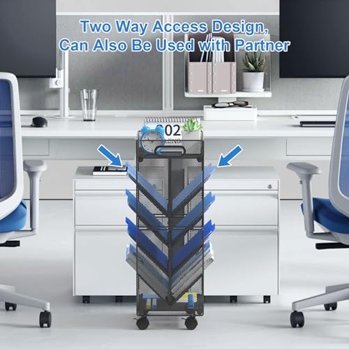 OUTWOLF 10 Tier Rolling File Cart, Beside/Under Desk File Organizer Carts with Wheels, Paper Letter Trays Storage Cart for Office Classroom Homeschool Organization - Thumbnail 4