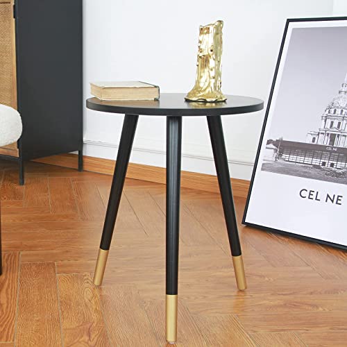 Awasen Round Side Table, Round White Modern Home Decor Coffee Tea End Table For Living Room, Bedroom And Balcony, Easy Assembly (16X19.5Inches, Black&Gold) #TOP1