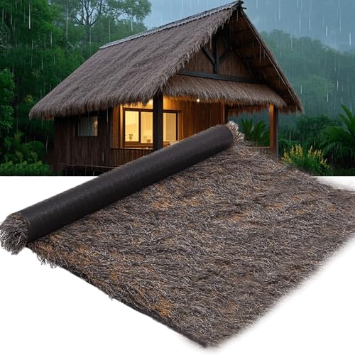 Techo de paja artificial impermeable con barra antivuelco para jardín y piscina