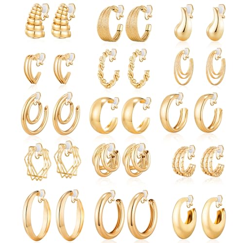 Image of 15 Pairs Multi-style Clip-on Earrings for Women, Hypoallergenic,Ligthweight,Come with Rubber Pads.Non-pierce