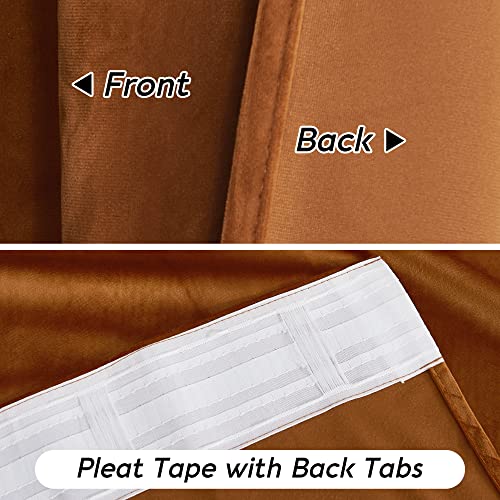 Image of RYB HOME Burnt Orange Fall Velvet Curtains for Living Room 84 inches Long | Thermal Insulated, Privacy UV Block, Noise Reducing, Energy Saving, Luxury Vintage Retro Window Decor, W52 x L84, 2 Panels