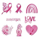 8Pcs Pink Ribbon Breast Cancer Awareness Iron on Embroidered Patches Heart Butterfly Sunflower Rainbow Sew on Repair Applique DIY Crafts Accessories Gift for Women Girls Survivor Clothing Backpack Hat